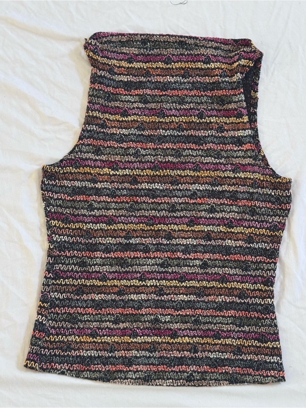 Vintage Y2K Metallic Knit Chevron Stripe Mock Neck Tank Top
